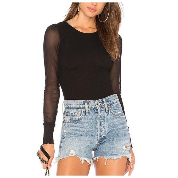 Free People Intimately Turn It Up Black Sheer Smocked Long Sleeve Blouse XS - Picture 1 of 8